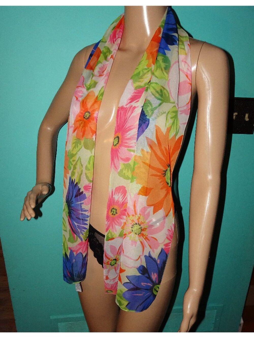 Vintage Diane Von Furstenberg Long Floral Scarf pinup retro rockabilly
